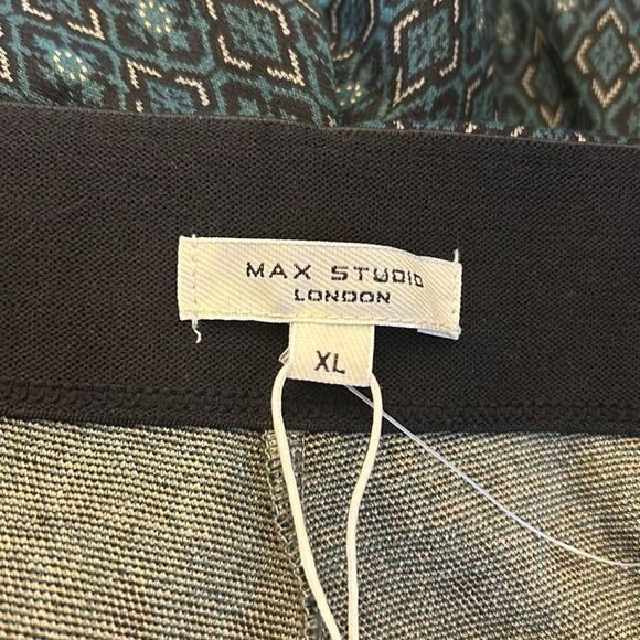 Max Studio pine green diamond pattern wide leg pull on pants Size XL New - Picture 6 of 10